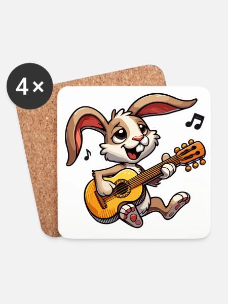 Rabbit plays guitar - Coasters (set of 4) - white