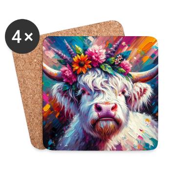 Decorated Cow Longhorn Cow Portrait - Coasters (set of 4) - white - Front