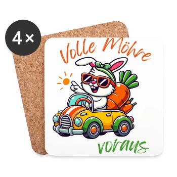 Full carrot ahead bunny in the car - Coasters (set of 4) - white - Front