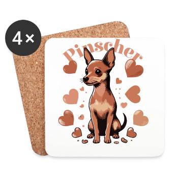 Chien Pinscherliebe - Dessous de verre (lot de 4) - blanc - Devant