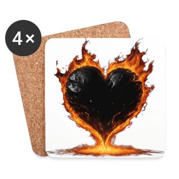 Cœur brûlant noir - Dessous de verre (lot de 4) - blanc - Devant