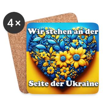 Wir stehen an der Seite der Ukraine♥ - Untersetzer (4er-Set) - Weiß - Vorne