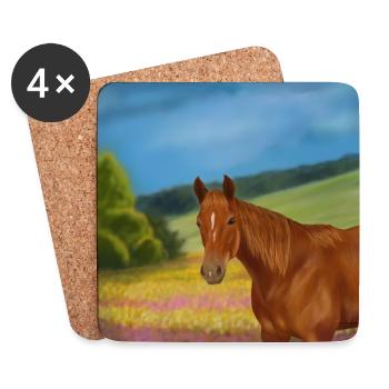 Horse in flower field - Coasters (set of 4) - white - Front