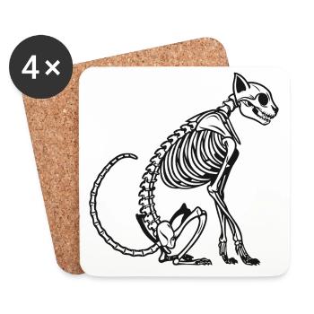 Chaton squelette – Effrayant, mignon et anatomique - Dessous de verre (lot de 4) - blanc - Devant
