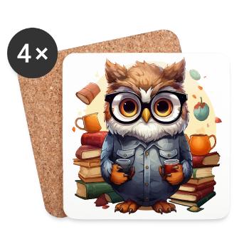 Die weise Bibliothekar-Eule - Untersetzer (4er-Set) - Weiß - Vorne