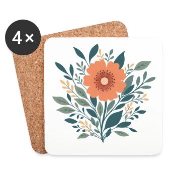 Orange Graphic Flower T-Shirt – Minimalist - Coasters (set of 4) - white - Front