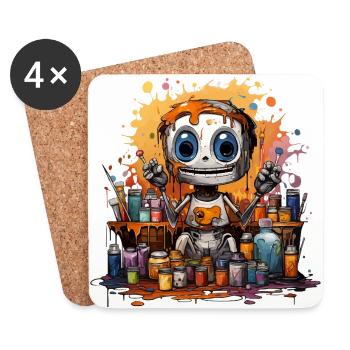 Pinsel & Bleistift Fusion: Kollaboratives Kunstprojekt f - Untersetzer (4er-Set) - Weiß - Vorne