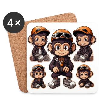 Affe Skateboarding Aufkleber Pack - Untersetzer (4er-Set) - Weiß - Vorne