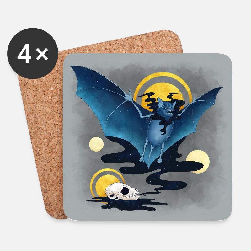 Blue Ink Spirits Poster - Fledermaus - Untersetzer (4er-Set) - Weiß