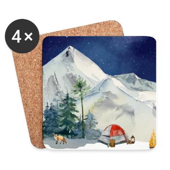 Camping en plein air - Dessous de verre (lot de 4) - blanc - Devant