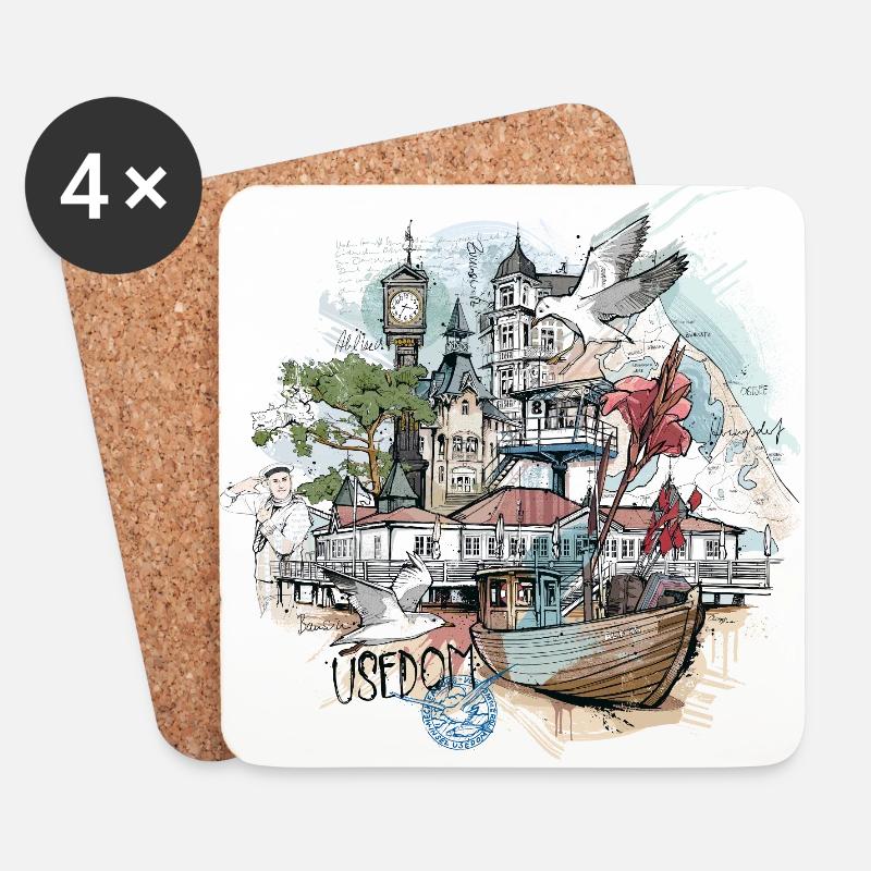 Usedom Illustration - Untersetzer (4er-Set) - Weiß