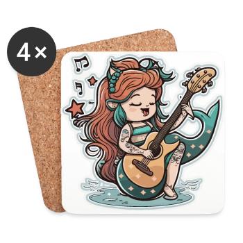 Musicien Sirène - Dessous de verre (lot de 4) - blanc - Devant