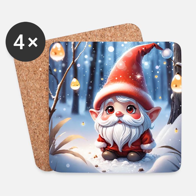 Roter Weihnachtswichtel - Untersetzer (4er-Set) - Weiß