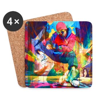 Streetart,streetsurfer, Graffiti, Urbain, Peinture - Dessous de verre (lot de 4) - blanc - Devant