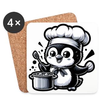 Chef Pingouin : Maître des Pots - Dessous de verre (lot de 4) - blanc - Devant