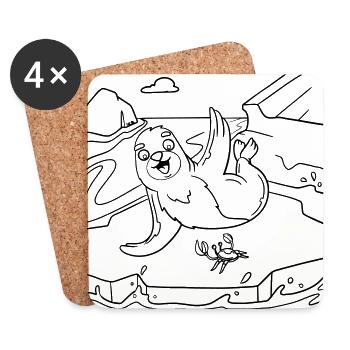 Peinture de phoques amusante pour les vêtements pour enfants, les sacs et plus encore - Dessous de verre (lot de 4) - blanc - Devant