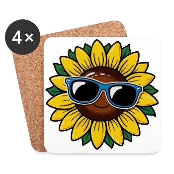 Lunettes de soleil tournesol - Motif floral estival - Dessous de verre (lot de 4) - blanc - Devant