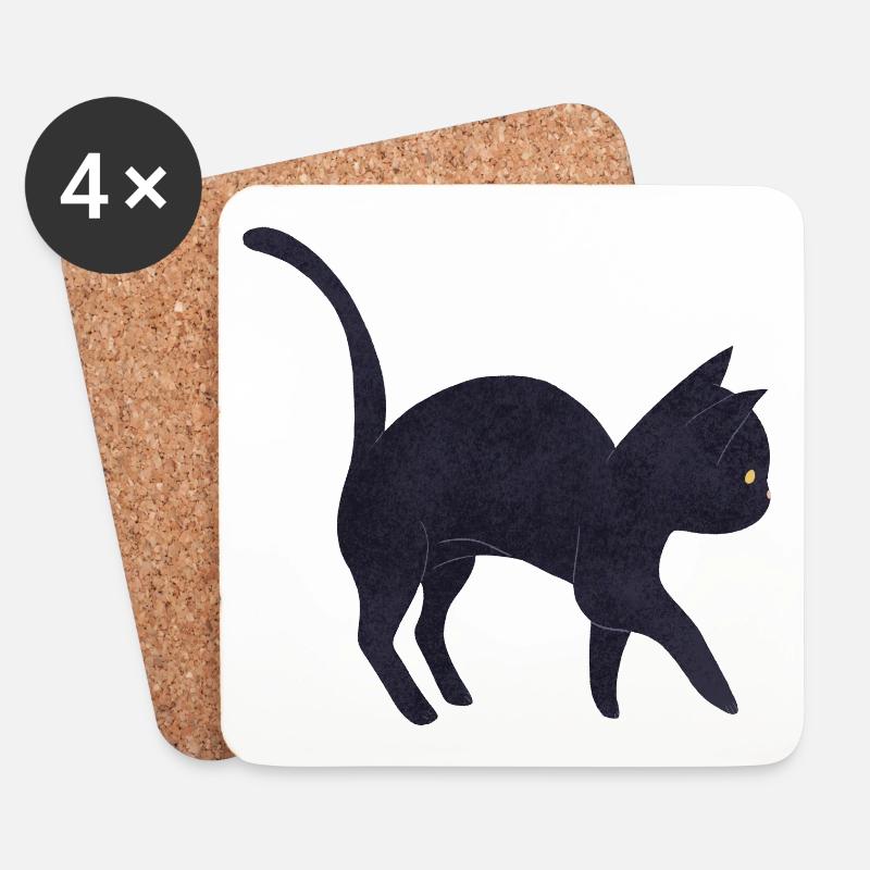 schwarze Katze - Untersetzer (4er-Set) - Weiß