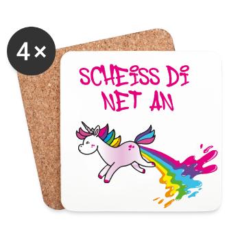 Scheiss di net an, Einhorn, kotzendes einhorn,bunt - Untersetzer (4er-Set) - Weiß - Vorne