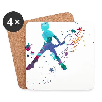 tennis, revers, joueur de tennis, garçon, enfant - Dessous de verre (lot de 4) - blanc - Devant