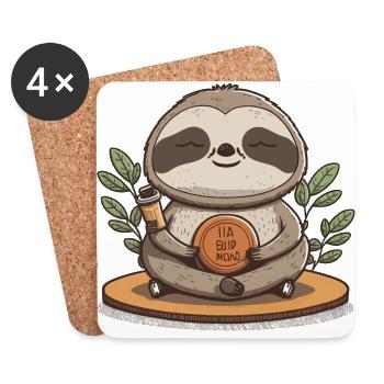 Paresseux Yoga et Méditation - Dessous de verre (lot de 4) - blanc - Devant
