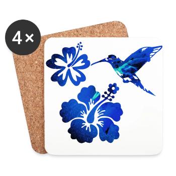 kolibri ,bleu, oiseau ,voler, aquarelle, fleur - Dessous de verre (lot de 4) - blanc - Devant