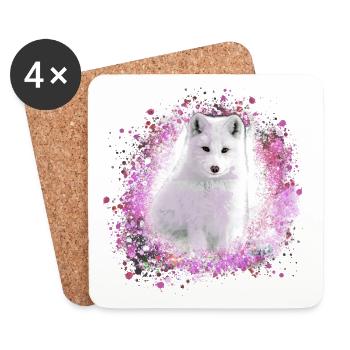 polar fox, fox,pink,watercolor ,painting - Coasters (set of 4) - white - Front