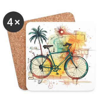Vélo coloré au look rétro vintage - Dessous de verre (lot de 4) - blanc - Devant