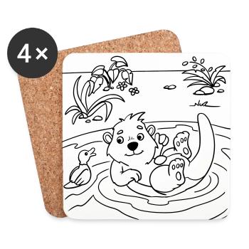 Otter-Malspaß für Kinderbekleidung und Taschen - Untersetzer (4er-Set) - Weiß - Vorne
