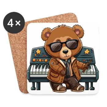 Funky Keys: Ein Klavier spielender Bär mit Attitüde - Untersetzer (4er-Set) - Weiß - Vorne