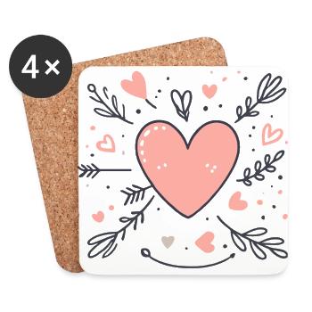 Coeurs de la Saint-Valentin - Dessous de verre (lot de 4) - blanc - Devant