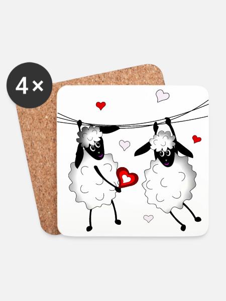 Mouton chèvre agneau agneaux mouton chèvre laine - Dessous de verre (lot de 4) - blanc