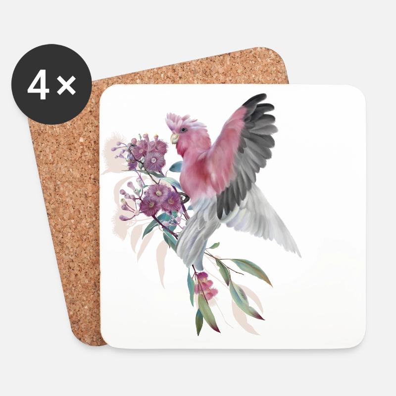 Galah on the eucalyptus flower - Coasters (set of 4) - white