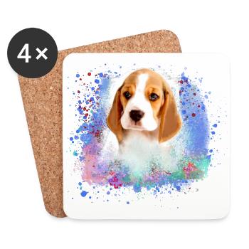 beagle , chien, peinture, graffiti, amour de chien,chiot - Dessous de verre (lot de 4) - blanc - Devant
