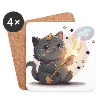 Witziger Katzen-Zauberer - Untersetzer (4er-Set) - Weiß - Vorne
