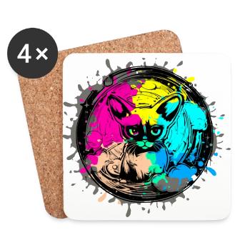 Siamkatze,katze, illustration, Graffiti, bunt - Untersetzer (4er-Set) - Weiß - Vorne