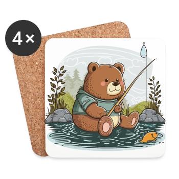 Ours de pêche - Dessous de verre (lot de 4) - blanc - Devant