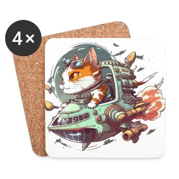Commandant de chat cosmique - Dessous de verre (lot de 4) - blanc - Devant