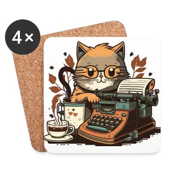 Smokin Cat Writer - Coasters (set of 4) - white - Front