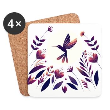 Colibri dans le champ de fleurs - Dessous de verre (lot de 4) - blanc - Devant