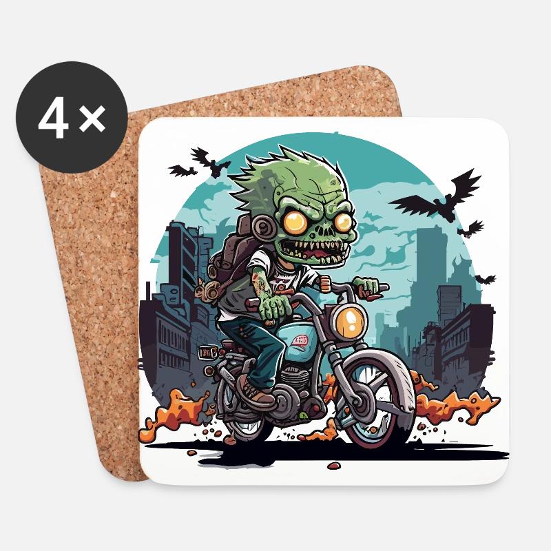 Undead Ride: Ein Zombie-Biker in einer Stadt voller Spaziergänger - Untersetzer (4er-Set) - Weiß