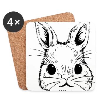 Süßer Hase, Illustration, Tier, Handgezeichnet - Untersetzer (4er-Set) - Weiß - Vorne