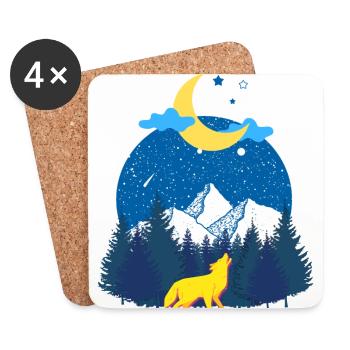 Winterträume! Der Wolf und der Mond - Untersetzer (4er-Set) - Weiß - Vorne