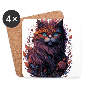 Flower Cat - Untersetzer (4er-Set) - Weiß - Vorne