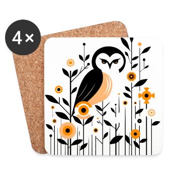 Florale Eule - Untersetzer (4er-Set) - Weiß - Vorne