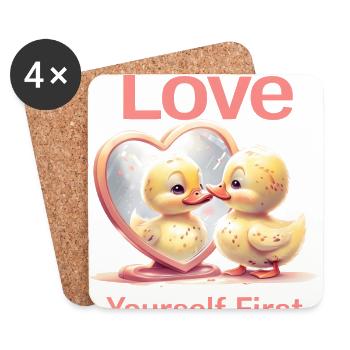 Cartoon Duck Admiring Reflection In Heart mirror - Coasters (set of 4) - white - Front