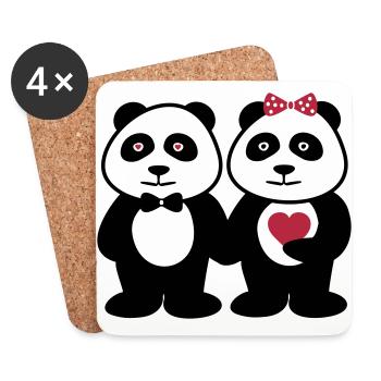 COUPLES PANDA - Dessous de verre (lot de 4) - blanc - Devant