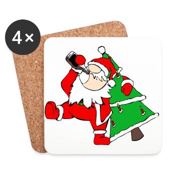 Betrunkener Weihnachtsmann mit Baum - Untersetzer (4er-Set) - Weiß - Vorne