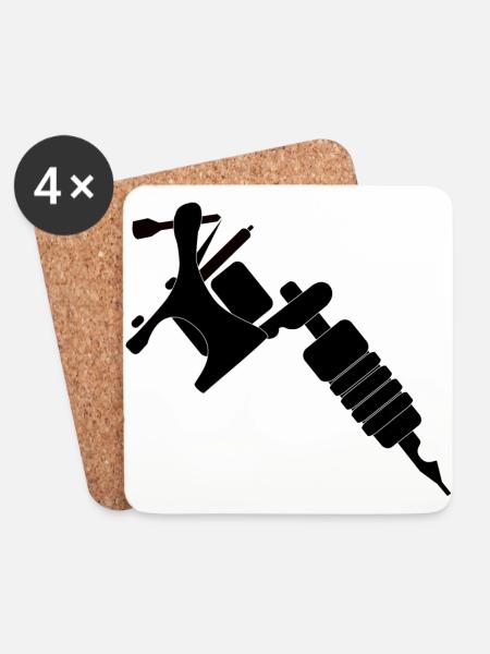 Tattoo Maschine - Untersetzer (4er-Set) - Weiß