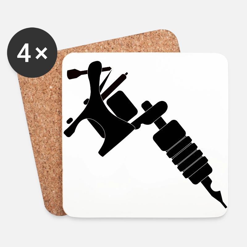 Tattoo Maschine - Untersetzer (4er-Set) - Weiß